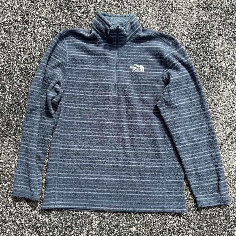 The North Face Fleece Mens Medium Gray Striped Long Sleeve Pullover 1/4 Zip
